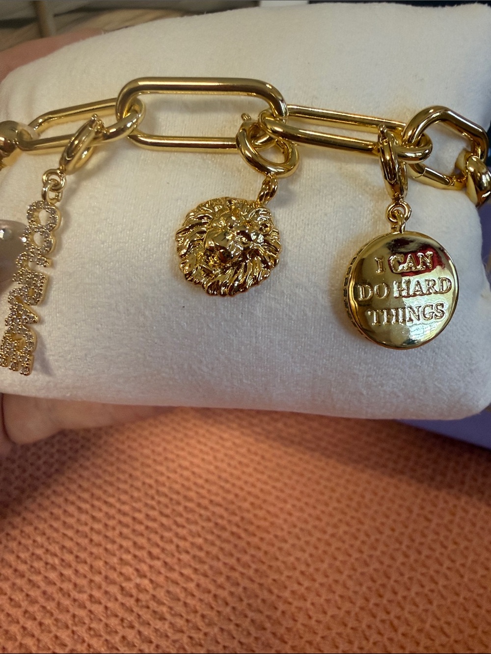 Gold Charm Link Bracelet - I Can Do Hard Things